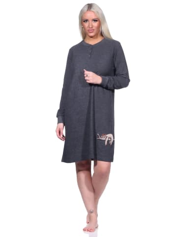 NORMANN Frottee Nachthemd langarm Faulti Katze - 76390 in anthrazit-melange