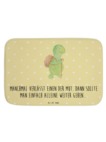 Mr. & Mrs. Panda Badezimmerteppich Schildkröte Wanderer mit Spruch in Gelb Pastell