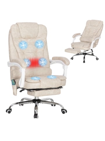 Vinsetto Bürostuhl mit Massagefunktion-65B x 70T x 111-119H cm-Cremeweiß