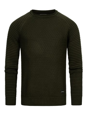 Rusty Neal Schwerer Biker Grobstrick Rundhals-Pullover in Khaki