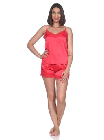 NORMANN Satin Schlafanzug Shorty Pyjama Ärmellos in rot