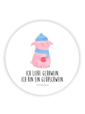 Mr. & Mrs. Panda Rund Magnet Schwein Glühwein mit Spruch in Weiß