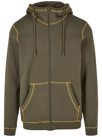 Urban Classics Urban Classics Herren Organic Contrast Flatlock Stitched Zip Hoody in olive/yellow