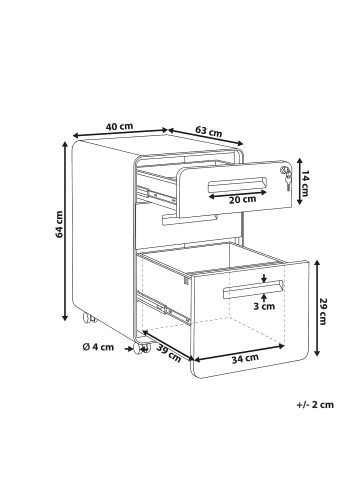 Beliani Büroschrank LARCO in Schwarz - (W) 40 x (H) 64 x (L) 63 cm