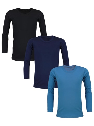 TupTam 3er- Set Langarmunterhemden in blau/schwarz