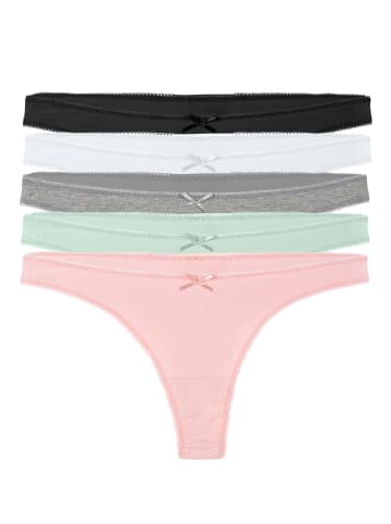 Yenita® String-Tangas 5er Set in schwarz/weiss/grau/pink/mint