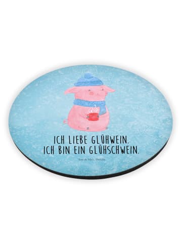 Mr. & Mrs. Panda Rund Magnet Schwein Glühwein mit Spruch in Eisblau