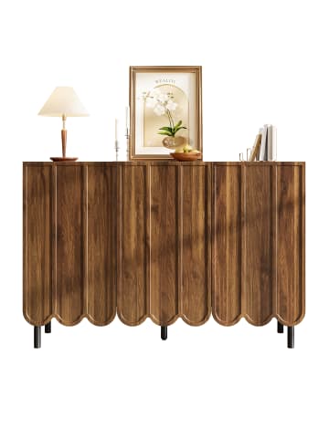ABRIHOME Sideboard in Braun 120x35x80 cm mit Wellentüren grifflos verstellbaren Regalen