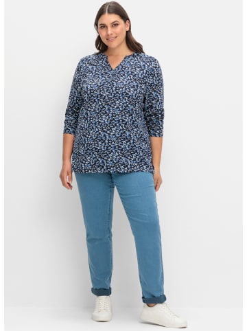 sheego Langarmshirt in tiefblau-gemustert