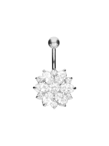 PIERCINGLINE Bauchnabelpiercing Titan "925er Silber Blume" in Silberfarben