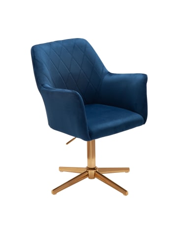 KADIMA DESIGN Sessel-Drehstuhl: Samtbezug, Eisenuntergestell, Armlehnen, 360° drehbar in Blau