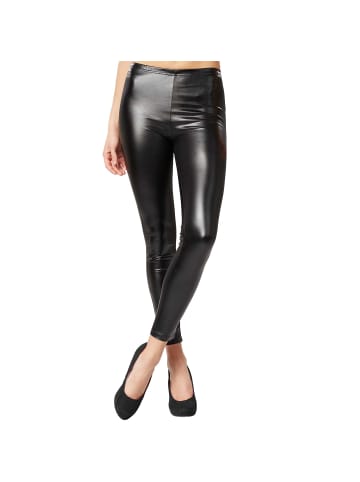 tectake Lange Leggings in glänzendem Metallic-Look, schwarz