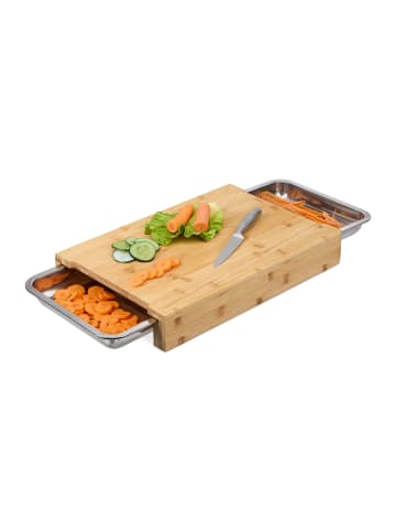 relaxdays Schneidebrett in Natur/ Silber - (B)45 x (H)8 x (T)30 cm