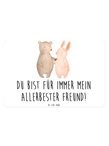Mr. & Mrs. Panda Blechschild Bär und Hase Umarmen mit Spruch in Weiß