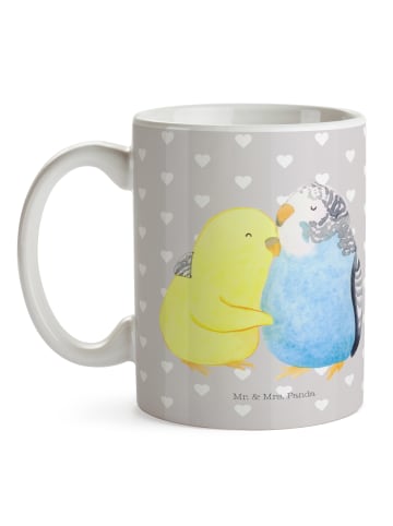 Mr. & Mrs. Panda bedruckte tasse Wellensittich Liebe ohne Spruch in Grau Pastell