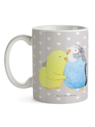 Mr. & Mrs. Panda Tasse Wellensittich Liebe ohne Spruch in Grau Pastell