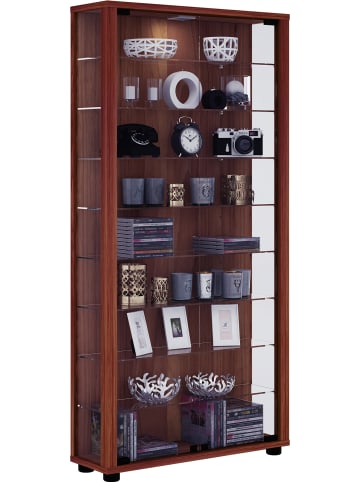 VCM  Holz Glas Stand Vitrine Sammelvitrine Lumo Maxi in Kern-Nussbaum