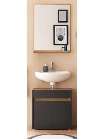 Furn.Design Badmöbel-Set 2-teilig grau matt, Wotan Eiche, Badkombination 60 cm