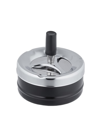 relaxdays Aschenbecher in Silber/ Schwarz - (H)9 x Ø 9,5 cm