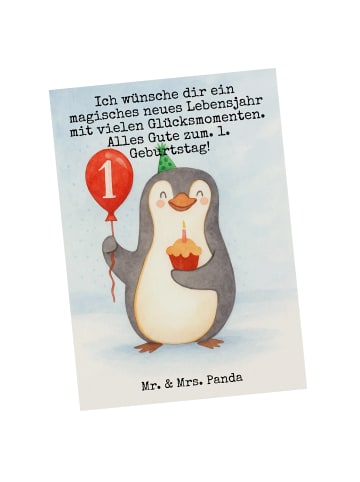 Mr. & Mrs. Panda Fotokarte 1. Geburtstag Pinguin Luftballon Desi... in Weiß