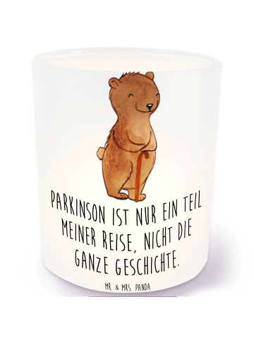 Mr. & Mrs. Panda Windlicht Glas Bär Parkinson mit Spruch in Transparent