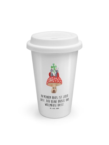 Mr. & Mrs. Panda Becher Marienkäfer Fliegenpilz mit Spruch in Weiß