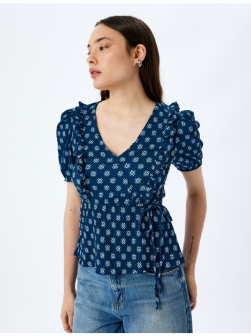 KOTON BLUSE SS in Hellblau gemustert