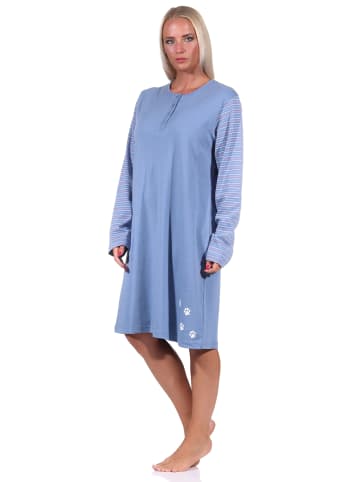 NORMANN Nachthemd langarm Kuschel interlock - 69919 in blau