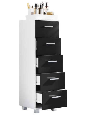 VCM Holz Badmöbel Schubladen Badschrank Kommode Zalo M in Weiß / Schwarz