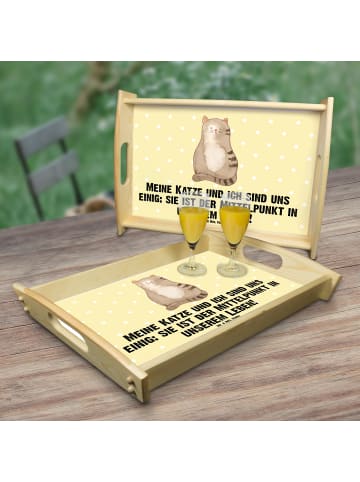 Mr. & Mrs. Panda Tablett Katze Sitzen mit Spruch in Gelb Pastell