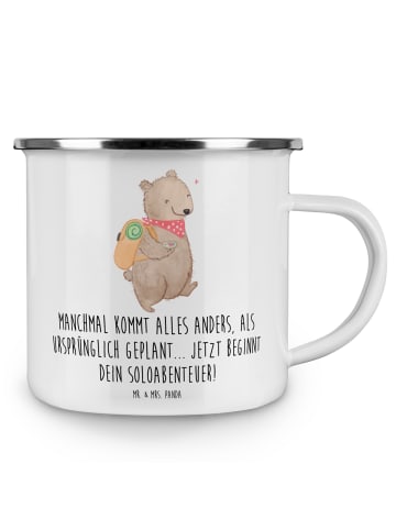Mr. & Mrs. Panda Emaille Tasse Scheidung Soloabenteuer mit Spruch in Weiß