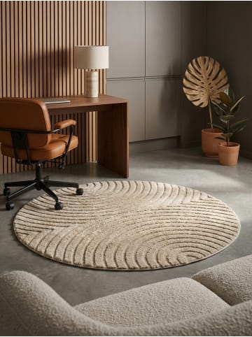 KADIMA DESIGN Hochflorteppich 3D Bögen Boho Waschbar Wohnzimmer in Beige
