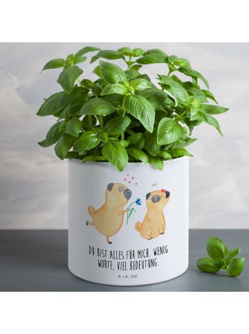 Mr. & Mrs. Panda Pflanzkübel Mops Verliebt mit Spruch in Weiß