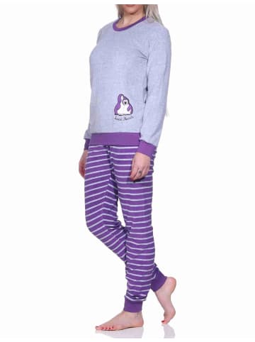 NORMANN Frottee Pyjama langarm Bündchen und Pinguin Stickerei - 71476 in lila