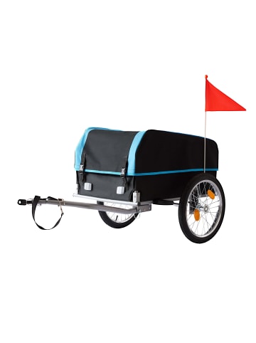 relaxdays Fahrradanhänger in Schwarz/ Blau - (B)124 x (H)59 x (T)69 cm