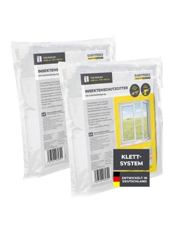 EASYmaxx Moskitonetz Fenster 2er-Set 110x130cm weiß mit Klettverschluss Transparent