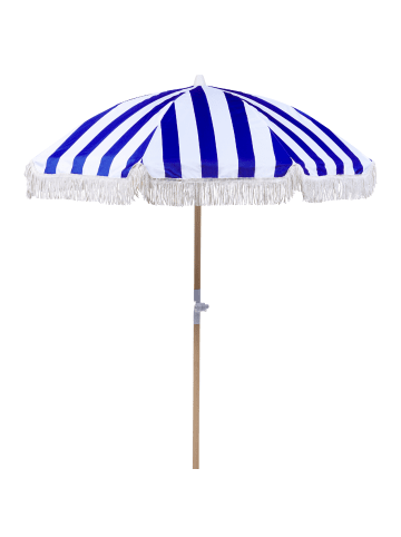 Beliani Marktschirm MONDELLO in Blau/Weiß/Braun - (W) 150 x (H) 210 x (L) 150 cm