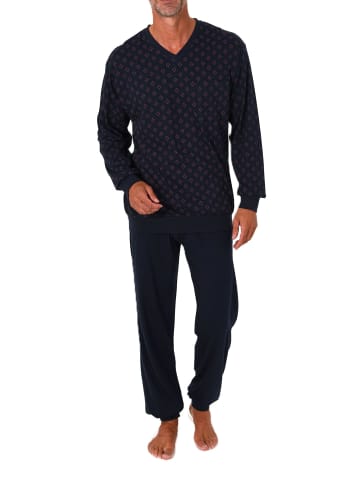 NORMANN Langarm Schlafanzug Pyjama Bündchen print in marine