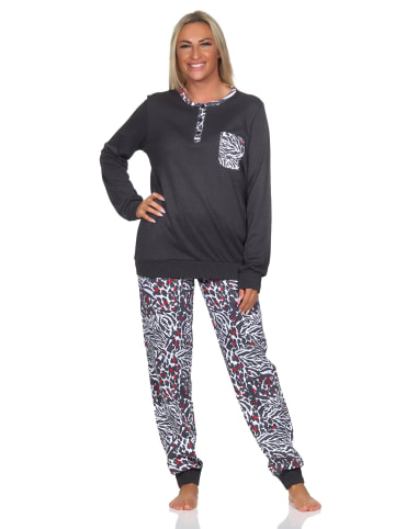 NORMANN Kuschel interlock Schlafanzug langarm Bündchen Animalprint - 81923 in anthrazit