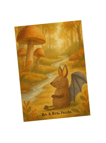 Mr. & Mrs. Panda Postkarte Fledermaus Sitzen Design ohne Spruch in Weiß