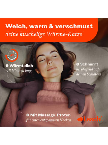 Leschi Wärmekissen 100 % Bio-Baumwolle, Körnerkissen "Katze Clara" in lila