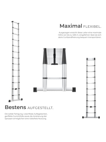 tectake Ausziehleiter 3,85 m, zuverlässige Arretierung, 150 kg Belastbarkeit