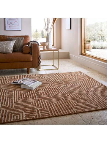 KADIMA DESIGN Teppich Kurzflor Labyrinth Muster, Geometrisch, Wohnzimmer in Terrakotta