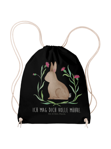 Mr. & Mrs. Panda Baumwolltasche Hase Sitzen mit Spruch in Schwarz