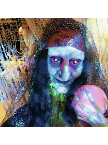 SATISFIRE Halloween Figur animierte Wahrsagerin in lila - 50cm