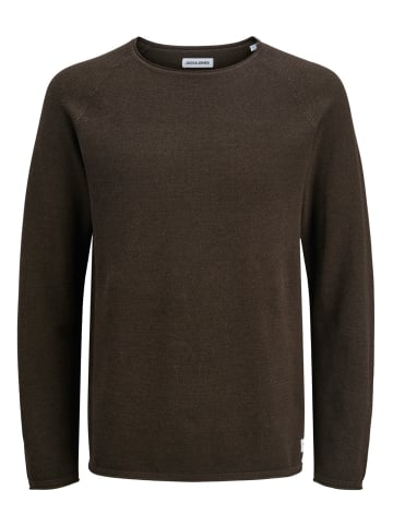 Jack & Jones Rundhals Strickpullover Langarm Sweater aus Baumwolle JJEHILL in Kaba-Braun