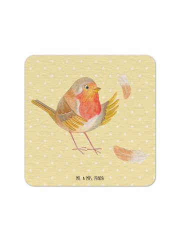 Mr. & Mrs. Panda Tassenuntersetzer Rotkehlchen Federn ohne Spruch in Gelb Pastell