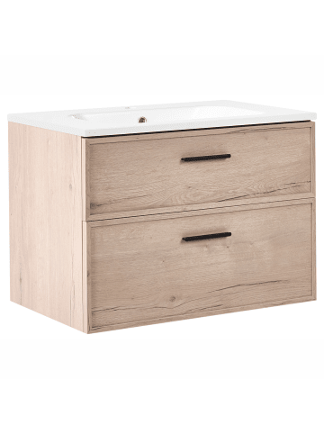 Beliani 2-tlg Badezimmerschrank mit Waschbecken YELCHO in Braun/Weiß/Schwarz