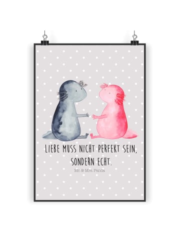 Mr. & Mrs. Panda Plakat Axolotl Liebe mit Spruch in Grau Pastell