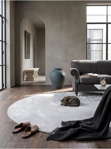 KADIMA DESIGN Rundteppich Uni Antirutsch weich wohnlich Wohnzimmer Schlafzimmer in Grau